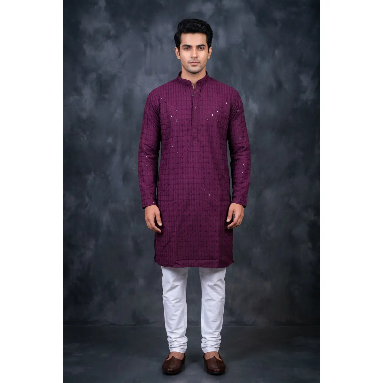 Men's Fitted Lakhnavi Kurta with Resham Embroidery | Premium Fabric Cultural Dress Top for Party & Festive Wear, Available In A Variety Of Sizes, Elegant, Multi-Size, Formal Wear, Medium (38), Resham Work