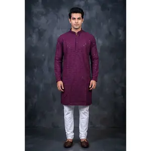 Men's Premium Lakhnavi Kurta - Resham Embroidery, Formal Wear, Modest Islamic Cultural Fashion, Premium Fabric