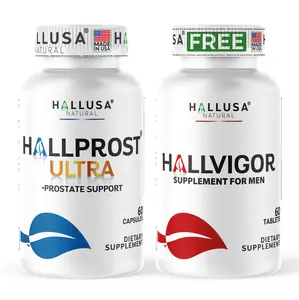 HALLUSA NATURAL Hallprost Ultra & Hallvigor Dietary Supplement Capsules (120 Count) for Men with Pygeum, Pumpkin Seeds & Vitamins - Supports Energy & Fitness Health