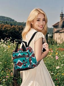 women's ethnic pattern zipper crossbody bag, boho style bohemian large capacity handbag, fashionable creative crossbody bag for daily use, backpack purses, everyday bags, trendy commuting bag