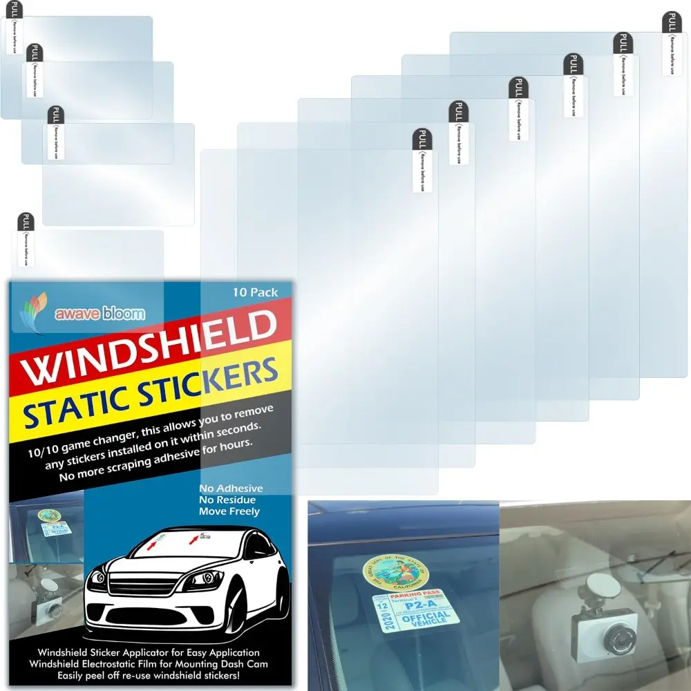 Automotive Static Sticker Electrostatic Film Applicator - All Seasons Car Window Sticker Shield, Good Adherence, Easy Removal, No Adhesive, Multi-Size 6 Pack 5"x7" & 4 Pack 2.4"x3.1" Sheets for Cars