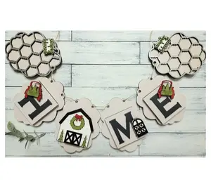 Magnetic Banner Bundle Unfinished Kit - 6 Wooden Tags, 4 HOME Letters, 2 Seasonal Overlays, DIY Decor Kit for Customizable Seasonal Displays