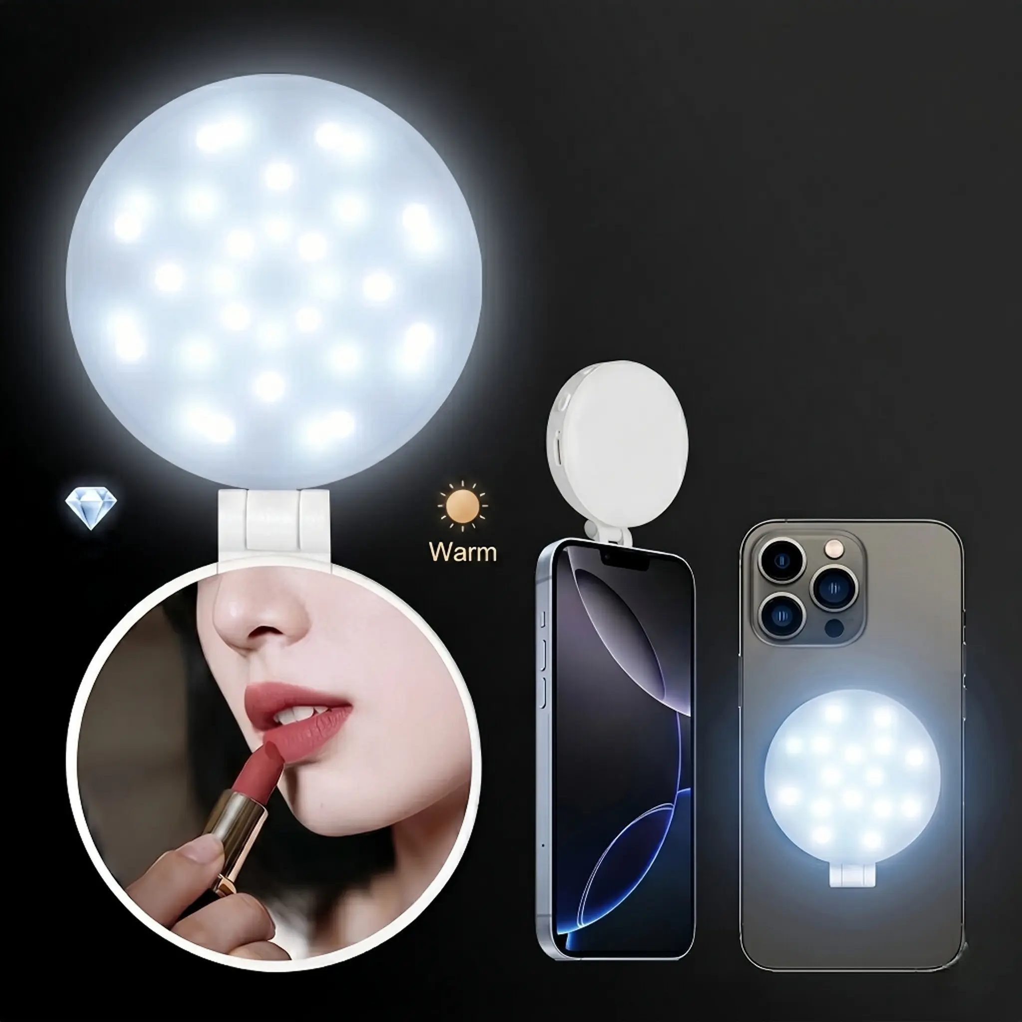 360° Rotate Selfie Ring Light with Mirror | Front & Back Camera Fill Light for Live & Photos，vlogs
