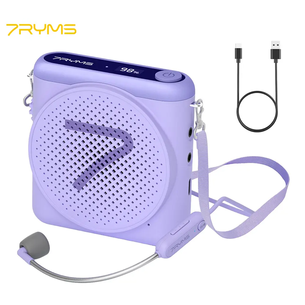 7RYMS WA1 Mini Portable Voice Amplifier (Black) - 2.4G Wireless Headset Microphone, Bluetooth, Aux Input, Noise Reduction, Audio Speaker, Charging Cable Compatible for Teachers, Computer Use, Amp Speaker