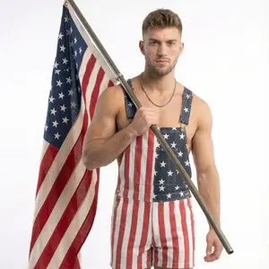 Comfortable American Flag Overalls for Adults, Unisex Stretch Memorial Day Outfit, Great for Independence Day Celebrations, Matching Gifts, and Summer Field Activities