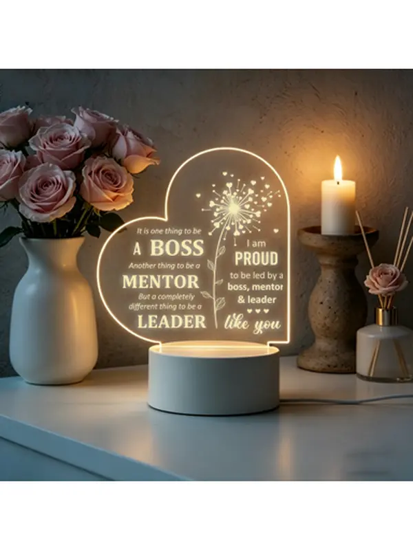 Acrylic LED Desk Lamp - Warm Glow Indoor Home Office Decor, Cozy Atmosphere Creator for Any Setting, Thank You Gift for Mentor or Manager, Perfect Gift For Your Mentor