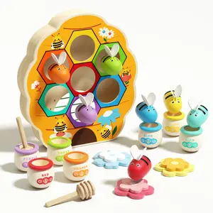 edutree Wooden Bee Hive Toy for Toddlers 2-4, Montessori Educational Learning Toys for 1-3 Year Old, Color Matching Fine Motor Skills Developmental Toys for Girls Boys, Christmas/Birthday Gift for Kids, Mother's Day