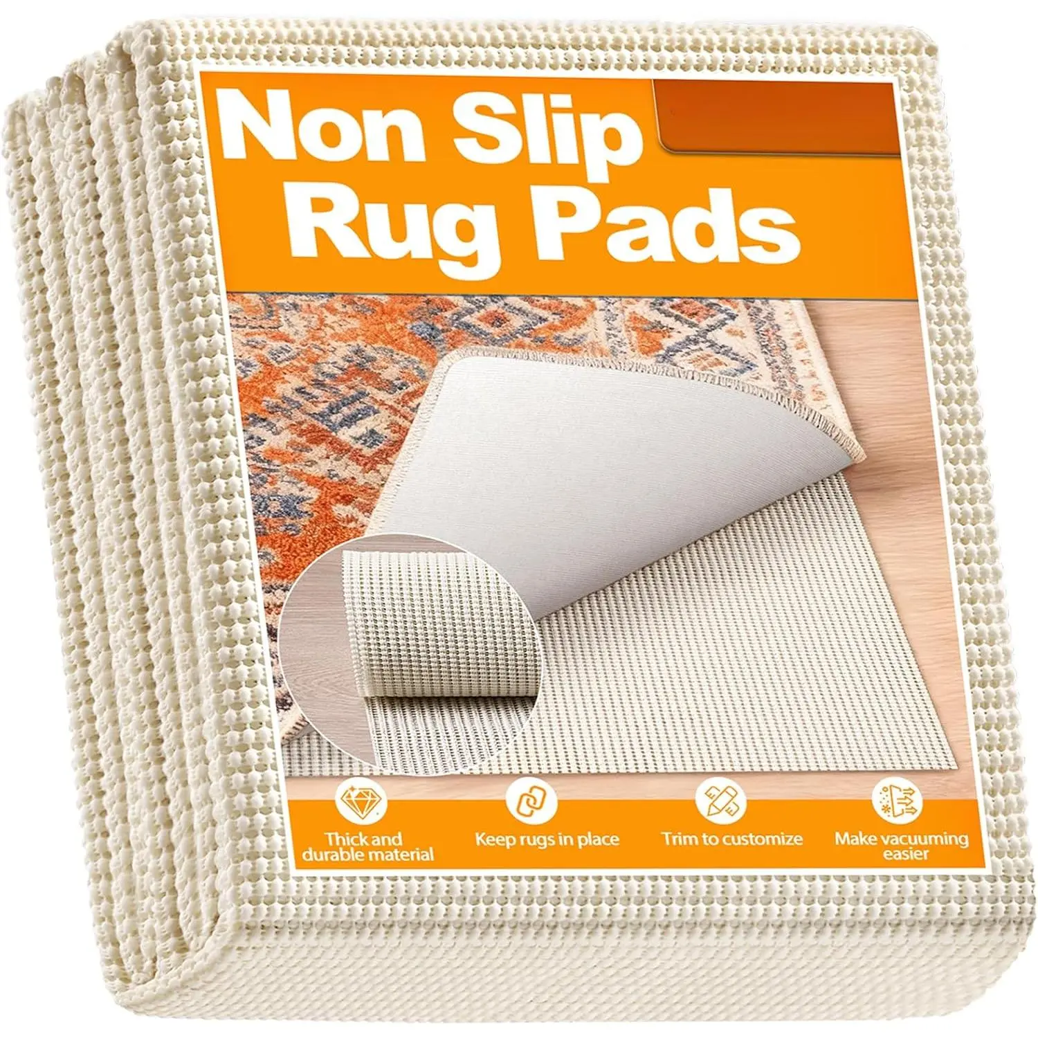 5' x 7' Rectangular Rug Pad (5x7 ft), Durable Extra-Thick Open-Grid Non-Slip Carpet Pad for Hard Surfaces, Soft Comfort Cushioning, Floor Protection, Noise Reduction for Homes with Kids, Open-Grid Design