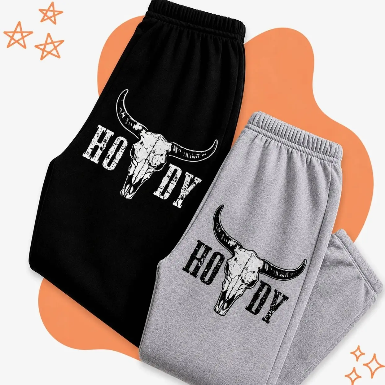 H0wdyy Bull Head Graphic Sweatpants, Western Drawstring Joggers, Unisex Casual Lounge Pants
