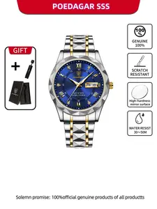 Poedagar Luxury Men's Quartz Watch Top Date Week Stainless Steel Watches For Men High Quality Waterproof Dwarterproof Luminous Men's Wrist Watch Trendy Exquisite Watch