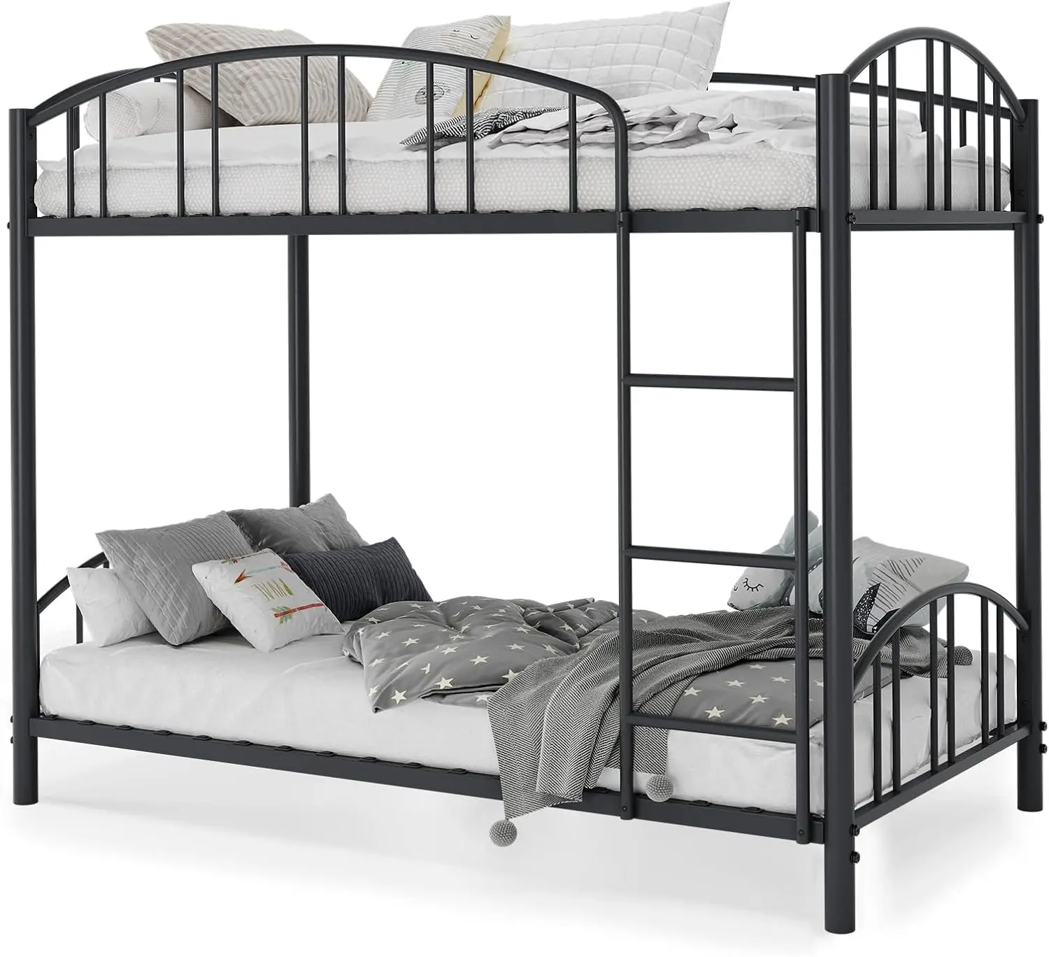 Metal Bunk Bed Twin Over Twin, Heavy Duty Bunkbeds Frame with Arched Guardrail and Safety Ladder, Sturdy Steel Bed for Kids Boys Girls, Space-Saving, No Box Spring Needed, Matte Black Visit the GarveeHome Store
