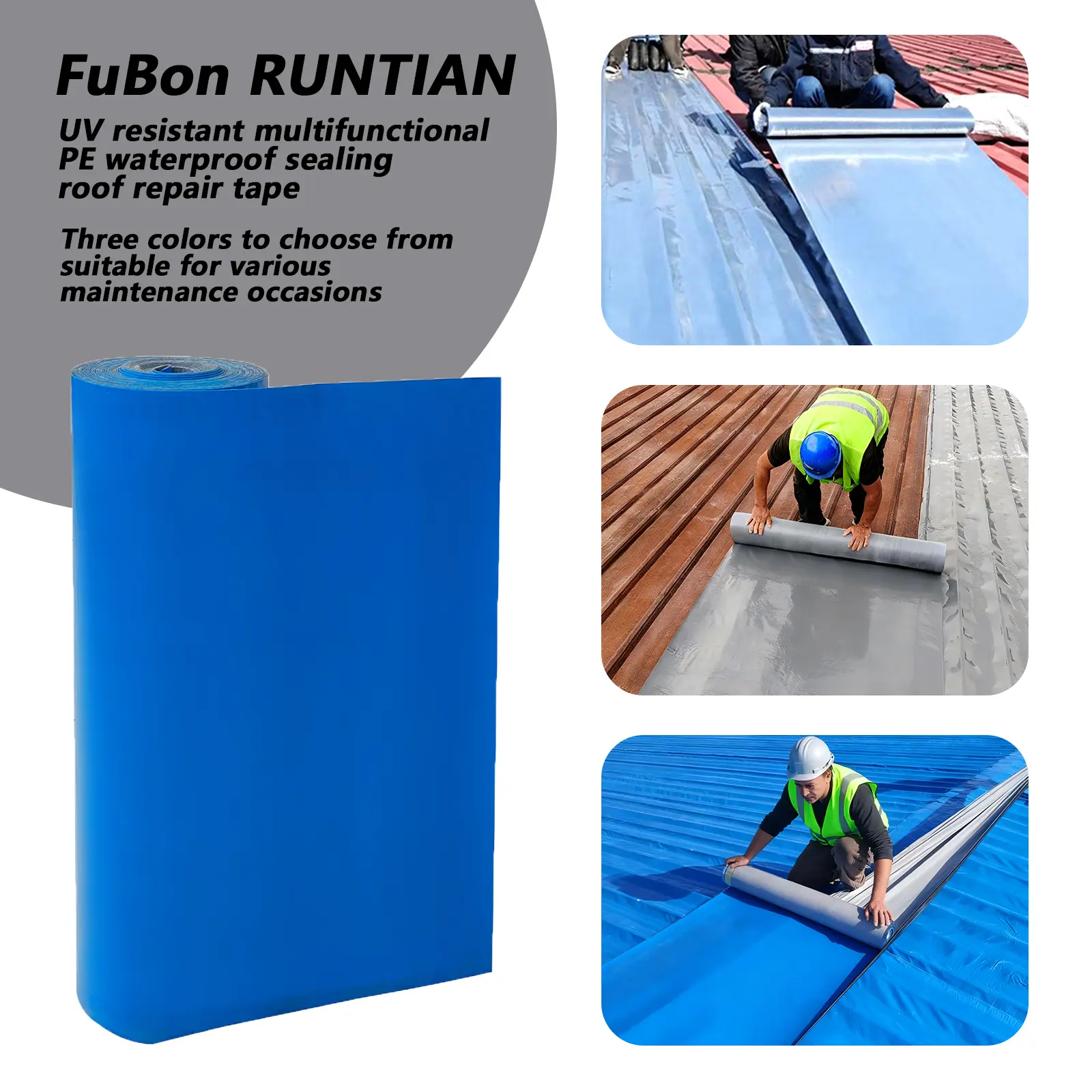 FuBon RUNTIAN Enhanced Durability Roofing Duct Tape, 19.6x11yd Single Roll, High-Strength Polyethylene, Fast-Drying Tool-Free Apply, -76°F to 230°F All-Seasons Resistant, Waterproof Seal for Rusted Roofs Rapid Leak Repair, DIY Enthusiasts, Water Resistant