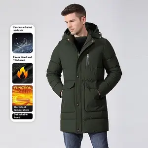 Men's Green Winter Parka – Fleece Lined, Thickened Coat with Removable Hood & Heat Lock Design