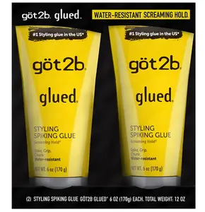 Got2b Glued Styling Gel 2-Pack (6oz Each) Strong Hold Water-Resistant Hair Gel