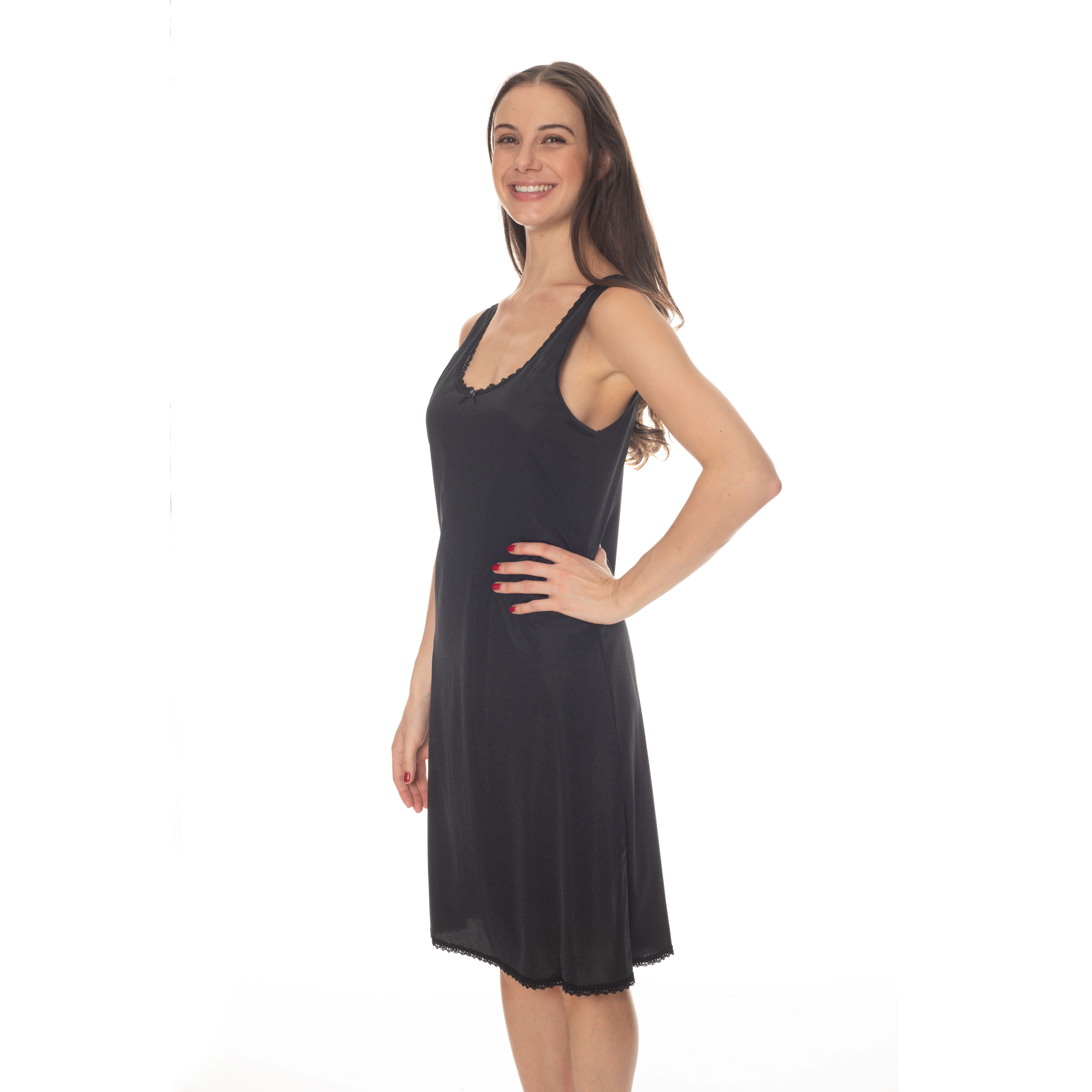 Gemsli Womens Classica Nylon Full Slip with Tiny Lace Cling Free