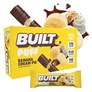 Official BUILT Bar, Puff Protein Bar Snacks, Banana Cream Pie Puff, 17g Protein, 140 Calories, Collagen, Gluten Free, 12 Count Box