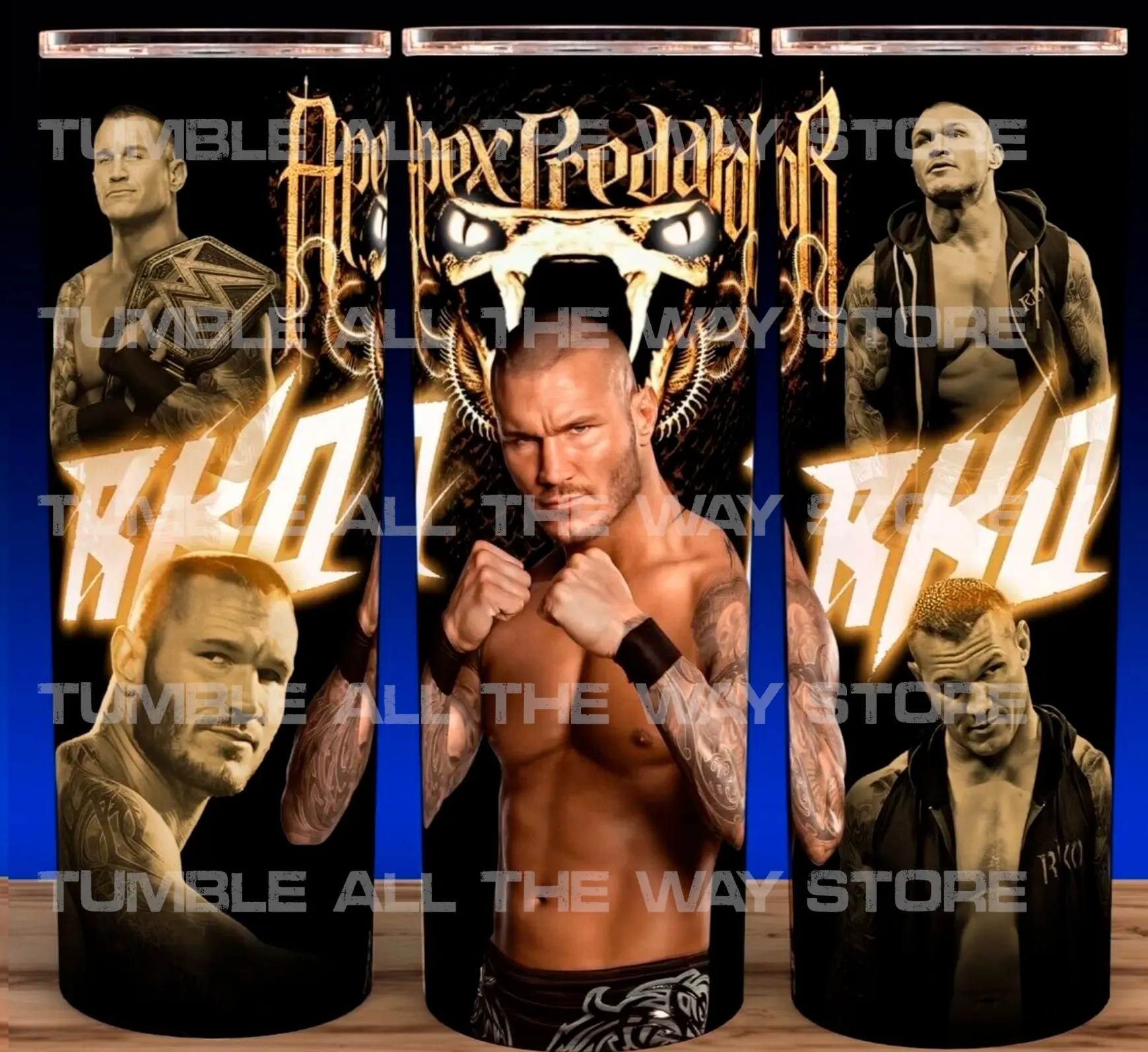 30oz Randy Orton RKO Wrestling Apex Predator Cup Mug Tumbler Stainless Steel Tumbler with Slide Closure Lid, Reusable Plastic Straw, Handmade Design - Drinkware