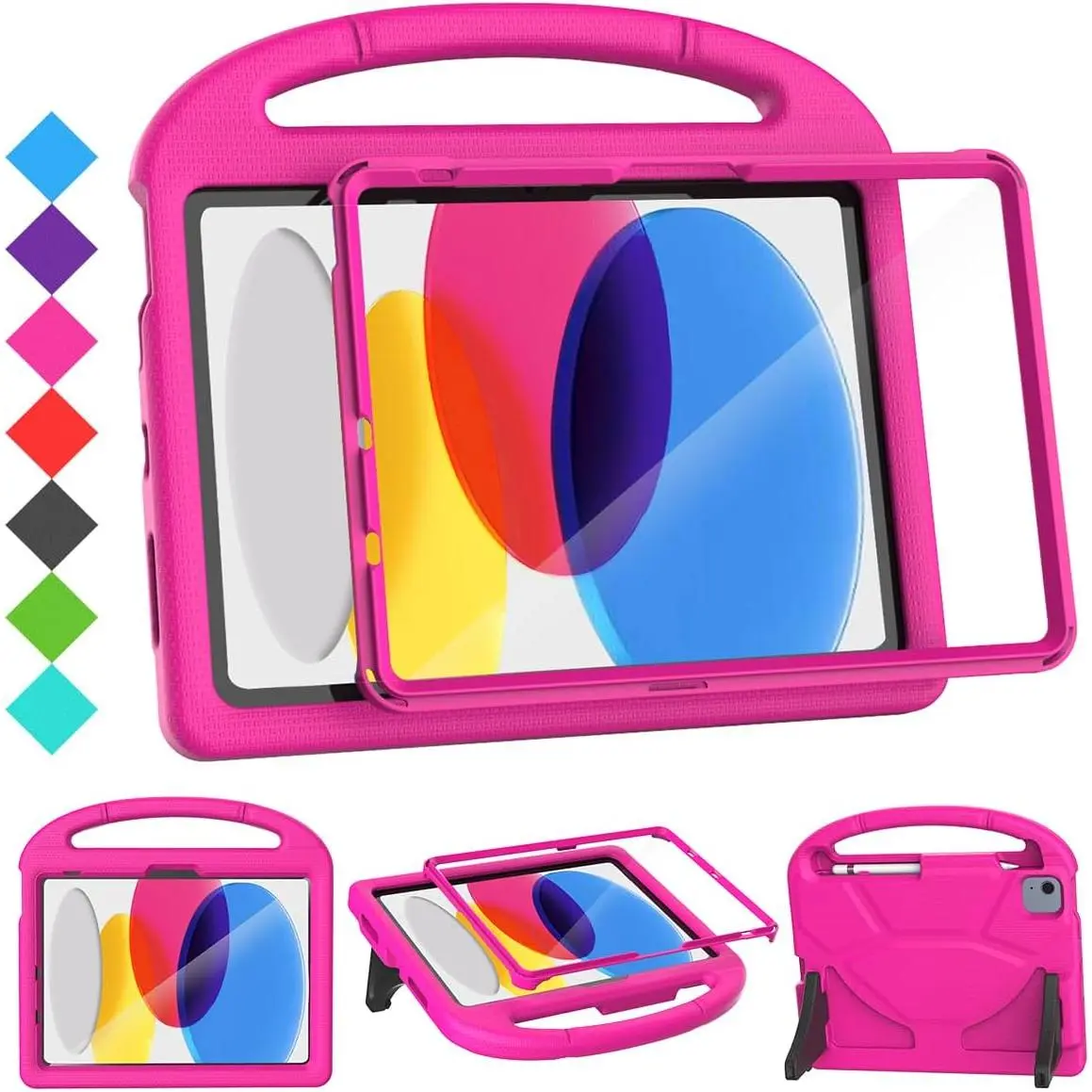 F-PCS09 Protective Tablet Case for 11in 2025 (11th Gen) iPad A16/A2757 & 10.9in 2022 (10th Gen) iPad A16/A2696+/A3355, EVA (Ethylene Vinyl Acetate) Durable Shockproof Cover with Screen Protector, Pencil Holder, Stand+Handle, Pink
