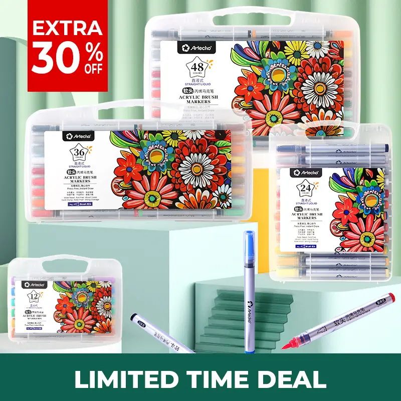 【EXTRA 30%OF】Artecho Automatic Ink Control Acrylic Paint Markers, Acrylic Paint Pens with Brush Tip for Stone, Rock Painting, Paper, Wood, Canvas, Pum