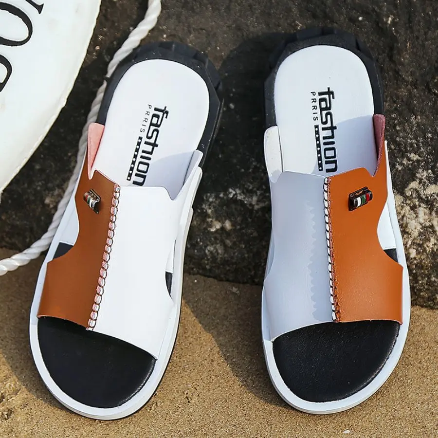 Women's Casual Patchwork Sandals, Chic Hand-Stitched Slip-On Flats, Lightweight and Comfortable for Summer Wear, Lightweight Sandals, Flat Sole, Sandals For Women Brown