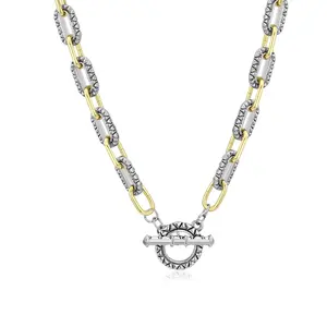 Mytys Two Tone Link Necklace with Textured Toggle Clasp Stylish and Contemporary Piece for Women Pendants Chains Jewelry Modern Versatile Accessories