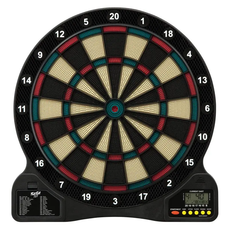Fat Cat 727 Electronic Soft Tip Dartboard - 13.5" Compact Target, Multiple Player Support, Scoring Options, Batteries Included, Built-In Display for Target Darts, Multiple Players