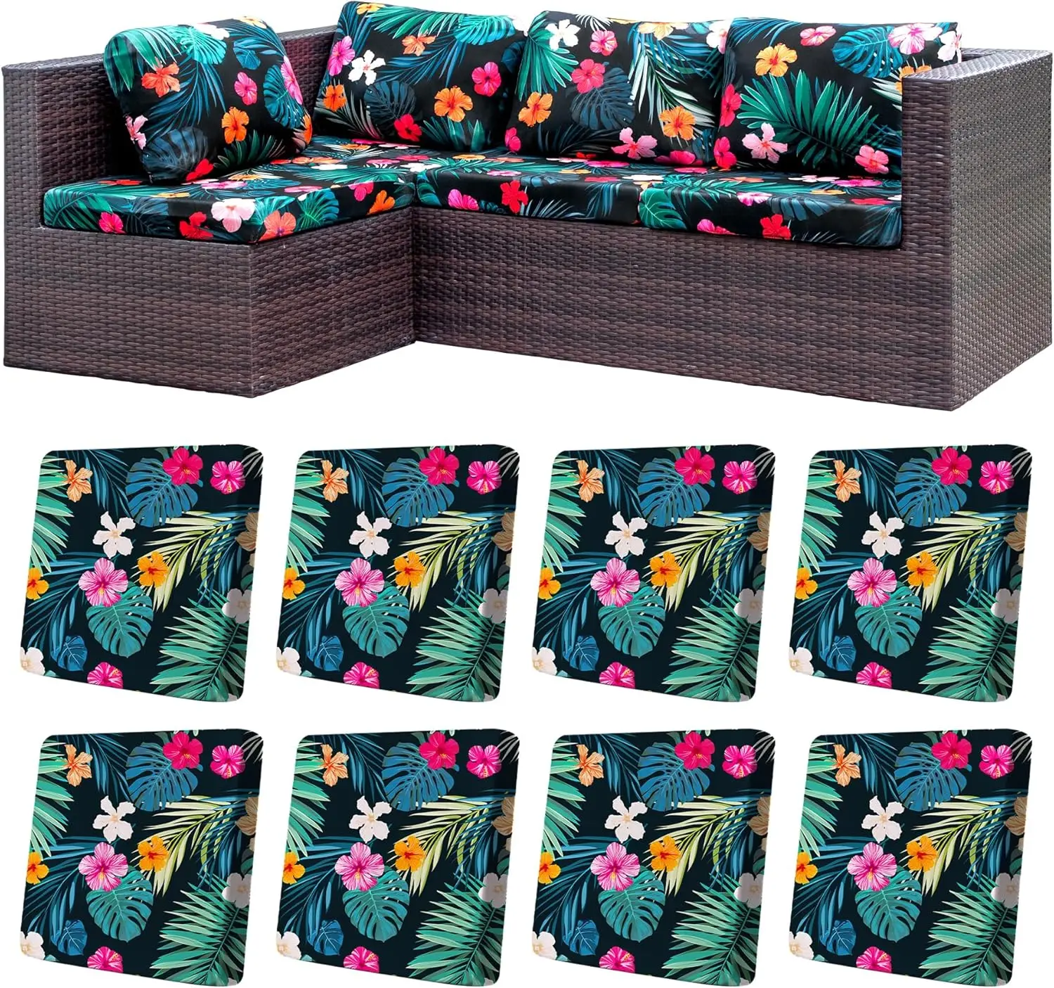 8Pcs High Elastic Premium Fabric Patio Cushion Covers - Outdoor Waterproof, Weather Resistant, Fade Proof Sofa Slipcovers with Easy Wash Care, Washable Replacements for Patio Furniture Couches