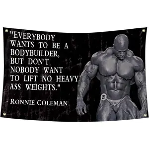 Gift Colorful Bedroom  TapestryRonnie Coleman Bodybuilding Motivational Quote Flag   Gym Room Decor Fitness Sports Flag with Bass Gromments Decoration Wall