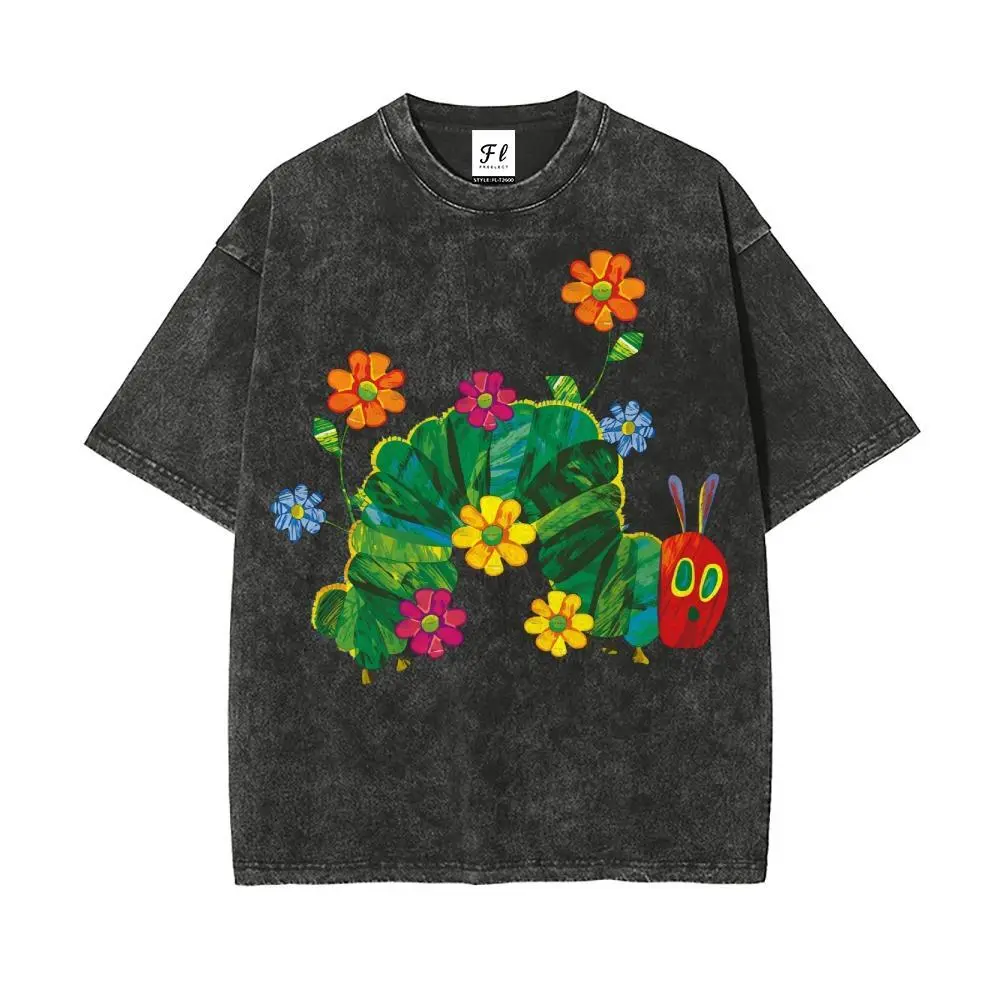 Men's Graphic T-Shirt, Vintage Caterpillar & Flower Print in Washed 100% Cotton for Casual Daily Wear, Tshirt, Tops, Shortsleeve, Retro, All Seasons, Fabric, Menswear, Retro Vintage, Vintage T-Shirts