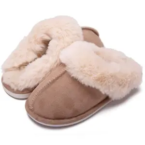 Women's Winter Fur Slippers Suede Fluffy Faux Fur Memory Foam Cushion, Indoor and Outdoor Springfresh
