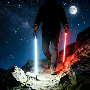 Laser Saber Style Trekking Poles - Non-Foldable Built-in LED Light Strip Hiking Sticks, Adjustable Waterproof Aircraft Aluminum with Anti-Slip Grip, Photo Ready for Night Hiking Gifts suitable for fathers and mothers, perfect Father's Day gifts