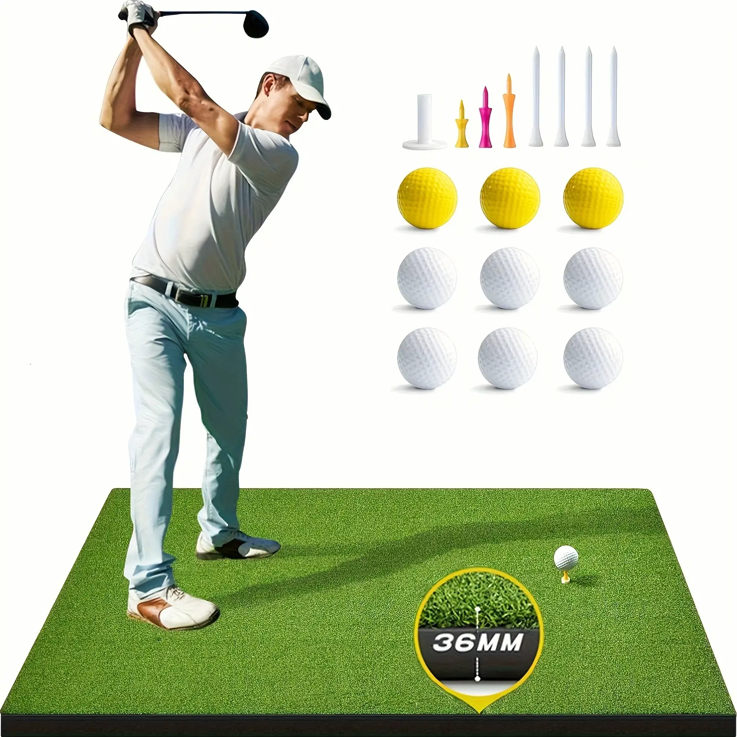 Golf Mat, 5x4ft Ultra - 36mm/ 5x3ft - 21mm Golf Hitting Mats Practice Outdoor Indoor, Artificial Turf Golf Practice Mats With Rubber Tees, 9 Golf Balls, 8 Golf Tees, Gifts For Men Women Golfer