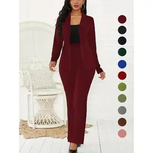 2026 two-piece women's flat cornered round neck top and suit pants, elegant business casual long sleeved jacket and pants, suitable for daily outdoor wear, all season women's clothingRAIMENTRY