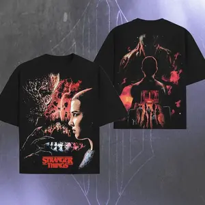 Stranger Things Vintage 5 Vecna vs all Edition Double Printed Oversize Lightweight TV series Vintage Graphic Design Top Cotton Comic Movie Classic Streetwear T-Shirt Clothes Menswear Womenswear. 1GR