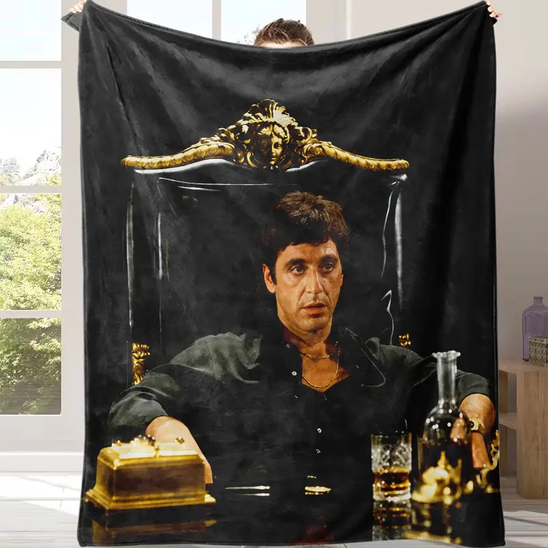 Scarface Tony Montana Fleece Throw Blanket,Al Pacino Classic Gangster Movie Print Soft Flannel Blanket,Cozy Lightweight Blanket for Sofa Bed Man Cave,Great Gift for Scarface Movie Fans