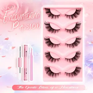 X02Fox Eyes 5 Pairs Mixed Colour False Eyelash Set, Eyelash Glue, Eyelash Tweezers, Beginner's Tool, Cat Eye Effect False Eyelashes, Natural Volume Eye Makeup Striped Eyelashes for Women and Girls. manga lash v eyes lashes Cosmetic