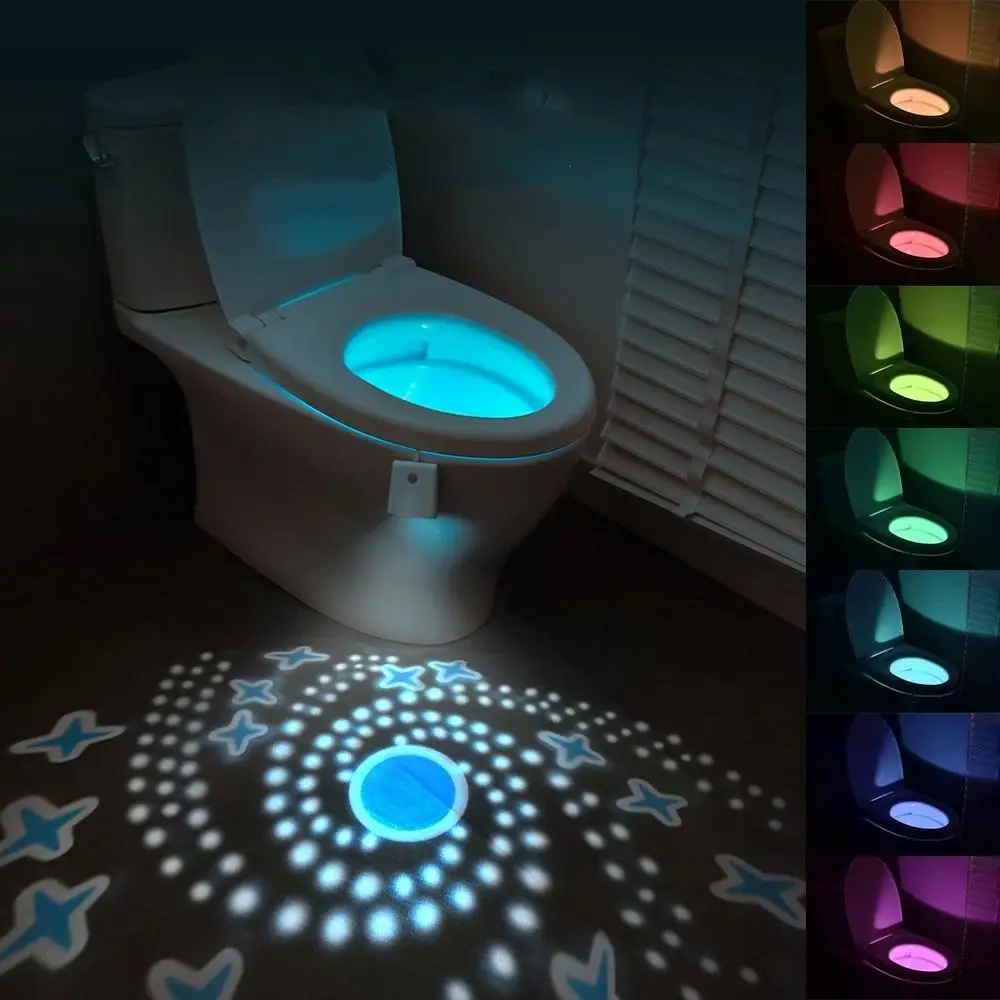 Rechargeable Toilet Night Light, Motion Sensor Toilet Light with Projection, Automatic Color Changing Toilet Light, Suitable for Toilet Decoration, In