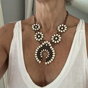 Vintage Bohemian Style Turquoise Decor Jewelry for Women, Flower Necklace & Earrings Set, Fashion  90s Vintage Jewelry for Party, Daily Decor, Trendy Exquisite Girlfriend Gifts Jewelry