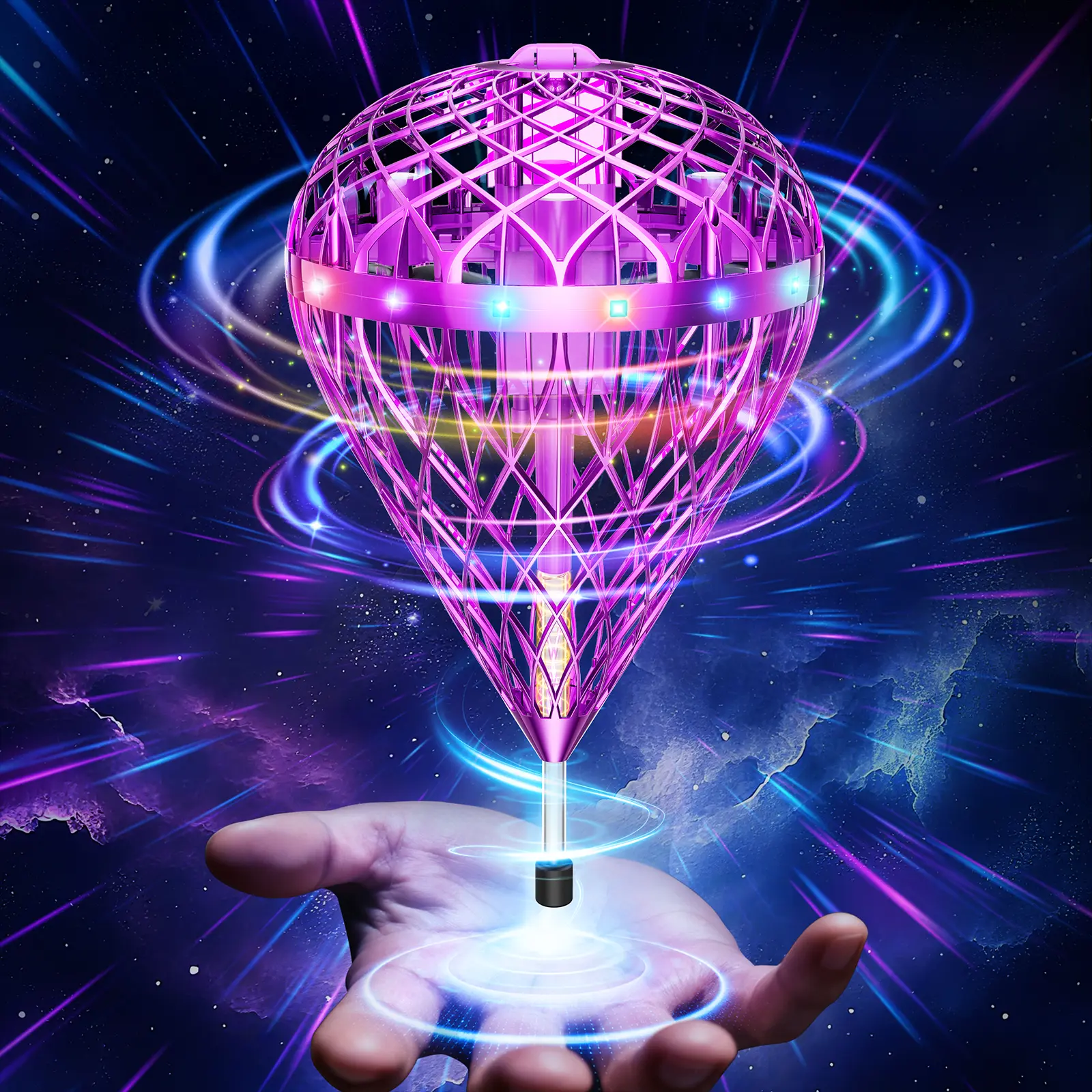 Flystars Flying Bouncing Ball Toys 2026, Cosmic Galaxy Hove Orb Ball Hand Controlled Leap Drone with LED Lights, 3D Flips Cool Spinner Outdoor Indoor Toy Gifts for 6+ Year Old Boys Girls Teens