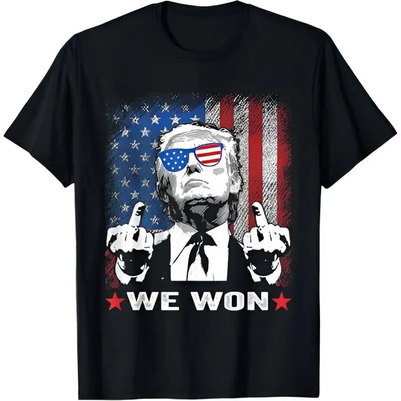 Trump We Won Wins Inauguration 47 US President 2025 Election T-Shirt, Casual Menswear Womenswear, Gildan 5000 Cotton, Full Sizing and Colors