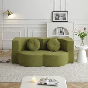 2-in-1 Folding Sofa Bed with Pillow, Twin Sleeper Sofa, Floor & Futon Loveseat Couch, Foam Folding Mattress Sleeper for Living Room, Guest Use, Office, Apartment, No Assembly Required,Green