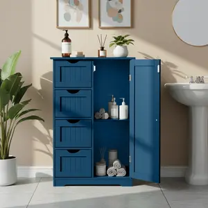 Navy blue, MDF with paint finish and melamine veneer, vertical stripes, 56*30*82.5cm, 4 drawers, 1 door, bathroom vanity