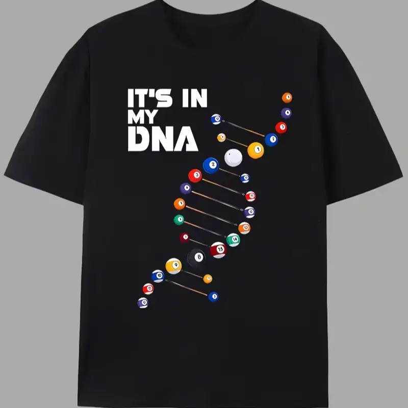 American Streetwear Design Featuring a Billiard DNA Pattern with Graffiti-Style Lettering on a Unisex Short-Sleeve T-Shirt, Perfect for Couples