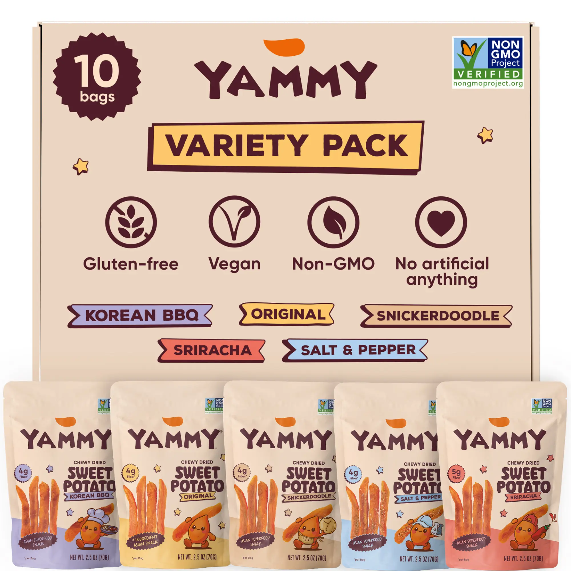 Chewy Dried Sweet Potato Sticks Variety Pack (Pack of 10)