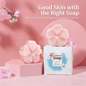 Plant Essential Oil Sakura Cherry Blossom Perfume Soap, Refreshing Fragrance Bath Soap, Face Wash Makeup Remover, Full Body Use Handmade Soap