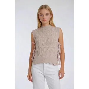 Forever 21 Women's Sleeveless Crochet Knit Pullover Top - Side Tie Closures, Everyday Basic Casual Style, Tie-Detail Design, Tie-Detail Women's Pullovers, Sleeveless Women's Pullovers