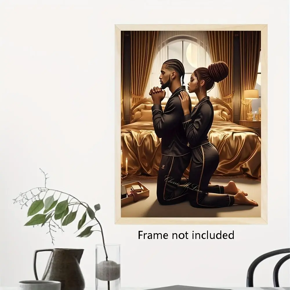 Frameless African American Man with Braids Kneeling Oil Painting Print - 12x16in Canvas Poster Wall Art Painting, Home Room Decor for Living Room, Vintage Cozy Gift for Bedroom, Design, Home Supplies