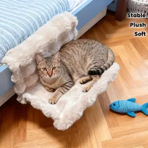 Cat Bedside Hammock, Plush Soft Pet Sleep Bed, Detachable Washable All-Season, No Drilling Stable Installation, Suitable for Sofa/couch/bed Edge