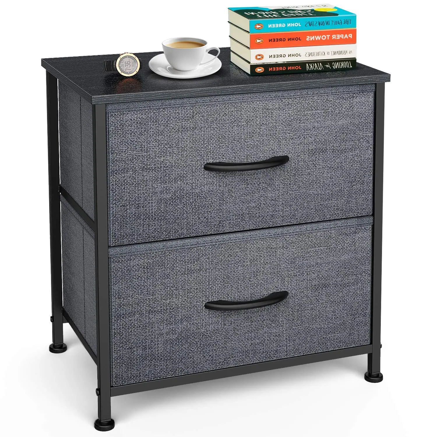 Nilight Motorhome Drawer Cabinet - Sturdy Metal Frame Storage Unit with 2 Fabric Drawers, Waterproof Wood Top, Modern Industrial Dresser, Adjustable Height ft Pads, Anti-Scratch Easy-Assembly Small Organizer, Dark Gray