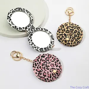Leopard Print Makeup Mirror Keychain PU Leather Double‑Sided Compact Mirror Portable Bag Charm Trendy Stylish Accessory Dainty Purse Decor For Handbag Backpack Daily Outdoor Travel Gift outdoorfun